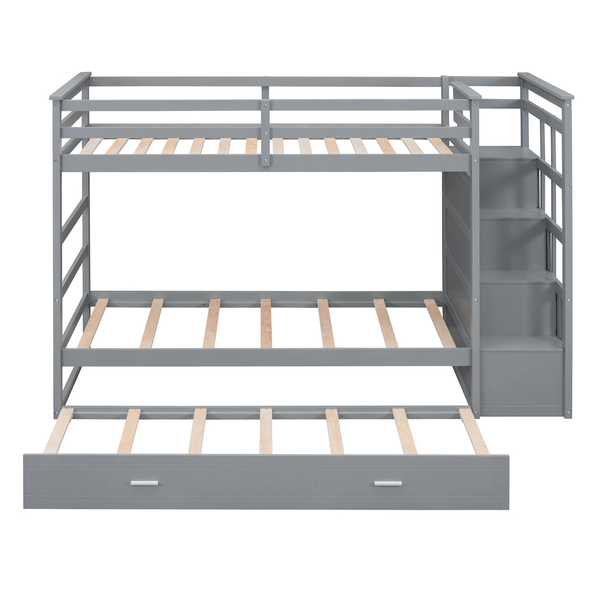 Twin Over Twin Bunk Bed with Trundle and Staircase,Gray(OLD SKU:LT000068AAE) - Home Elegance USA