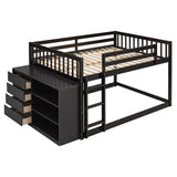 Elegant Full Over Full Bunk Bed with Storage Drawers and Shelves, Espresso Finish, Solid Pine Construction