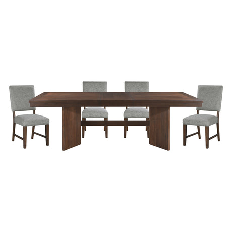 Walnut Finish Modern Dining Set 5pc Table with Self-Storing Extension Leaf and 4 Chairs Upholstered Wooden Furniture - sold by Home Elegance USA
