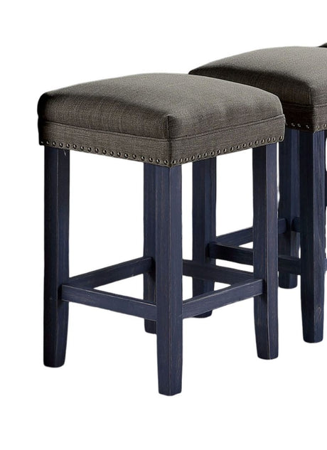 4pc Dining Table Set 1x Table 3x Stools Padded Seat Nailhead Trim USB Port And Power Outlet Antique Blue And Gray Finish - sold by Home Elegance USA