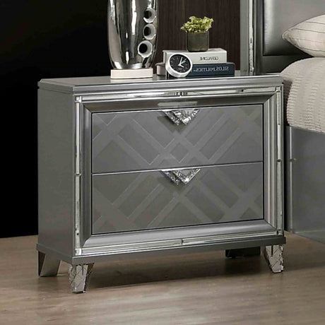 Contemporary Style 1pc Nightstand Hidden Jewelry Drawer Acrylic Legs USB Port Silver Finish Bedroom Furniture