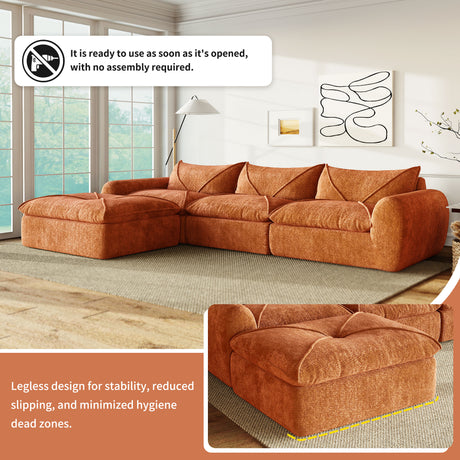 116'' Fully Compressed Sofa with High Density Foam, Integrated Backrest&Seat Cushion, Decorative Edging, Legless Design without Frame, No Assembly Required, Free Combination, Particle Chenille - sold by Home Elegance USA