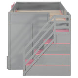 Full Over Full Bunk Bed with Twin Size Trundle and Staircase, Shelves, LED,Gray - sold by Home Elegance USA