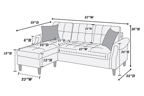 Living Room Corner Sectional Light Coffee Polyfiber Chaise sofa Reversible Sectional - sold by Home Elegance USA