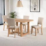 Transitional Style 5pc Dining Set Natural Finish Dining Table Trestle Base Table 4x Side Chairs Dining Room