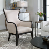 Sandy Wing Back Armchair Beige & Dark Brown - Beige / Dark Brown by Uttermost - View 2