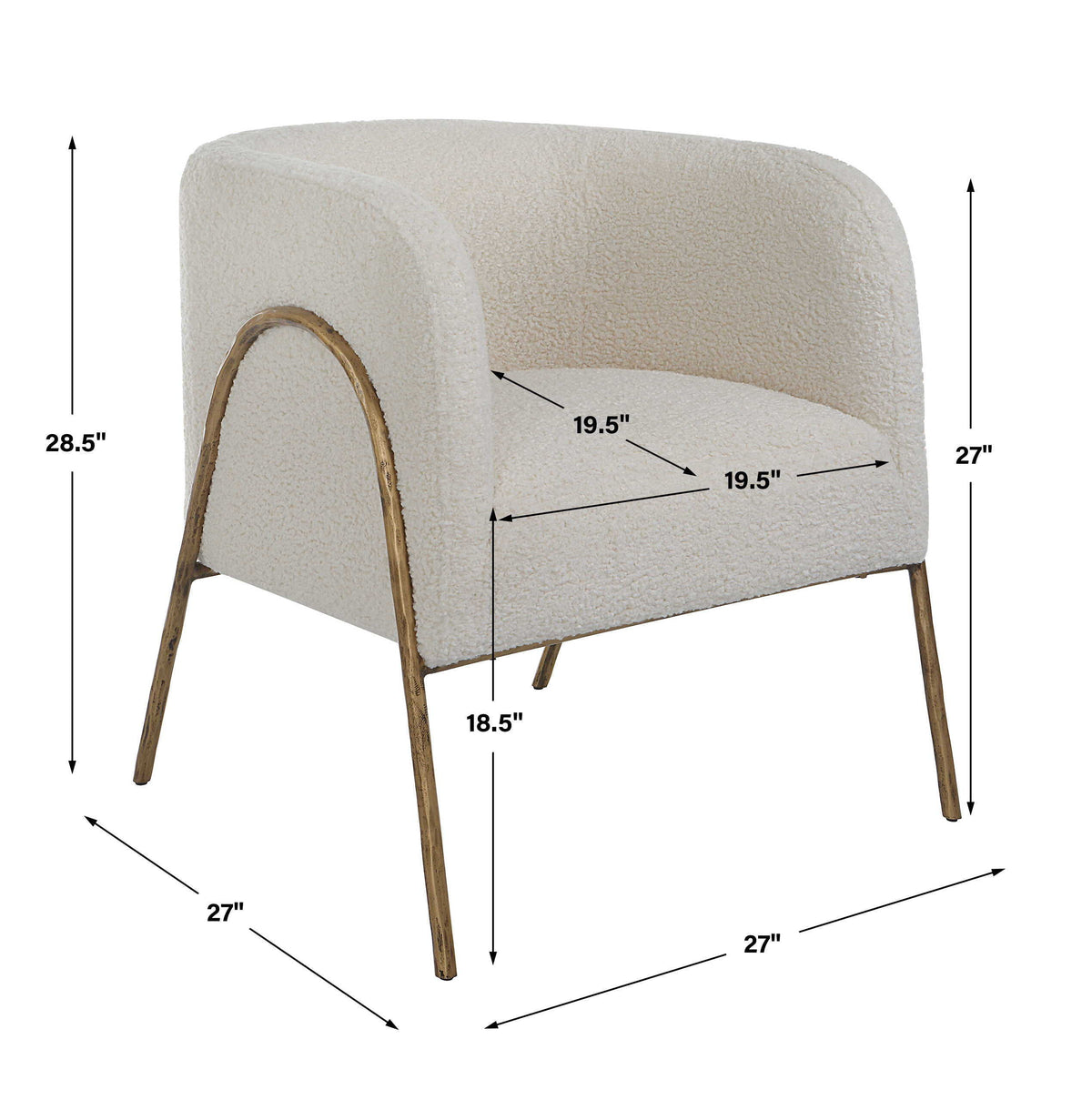 Jacobsen Shearling Accent Chair Off White - White / Light Brown by Uttermost - View 9