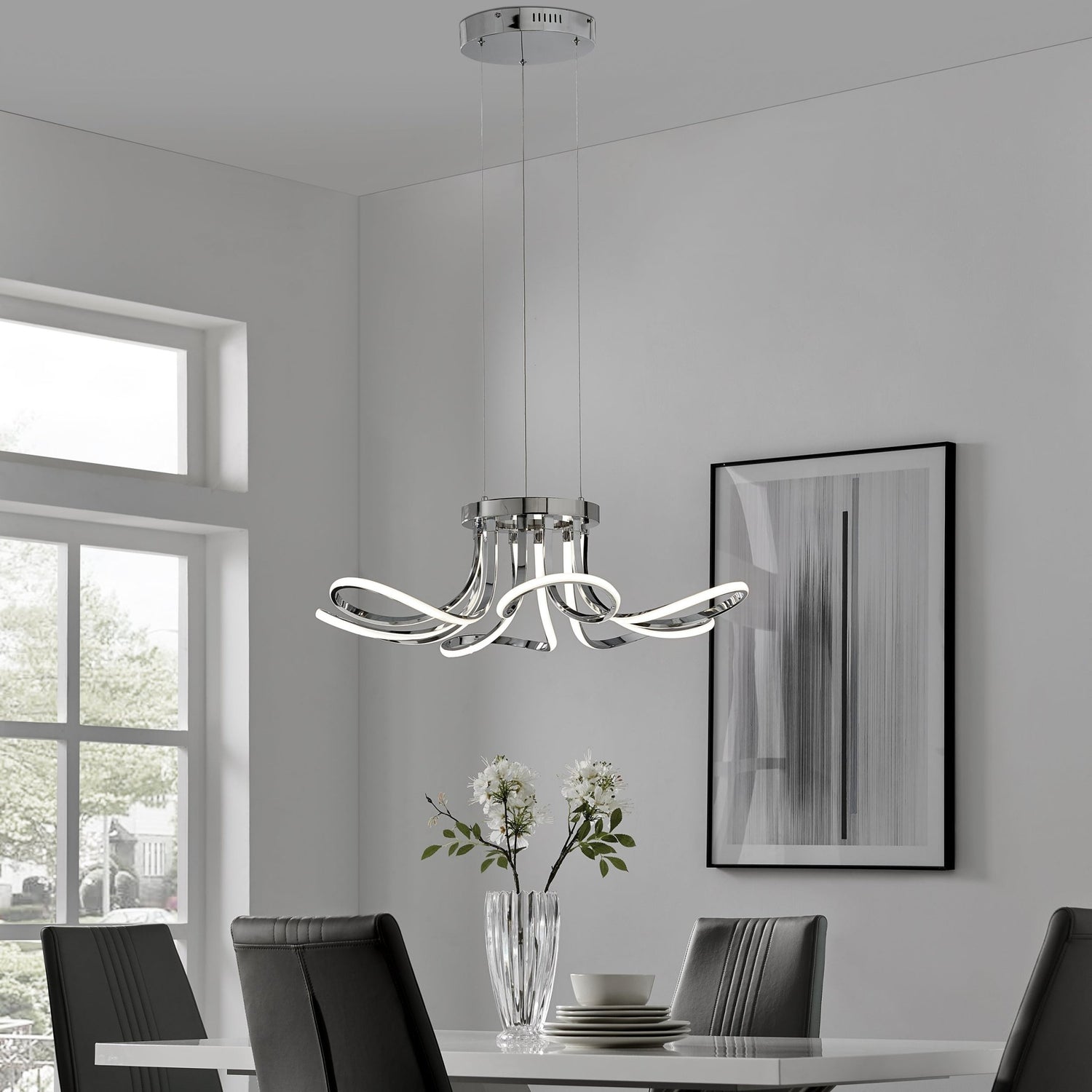 6 Petal Flower Led Strip Chandelier // Chrome And Dimmable | Finesse | Home Elegance USA