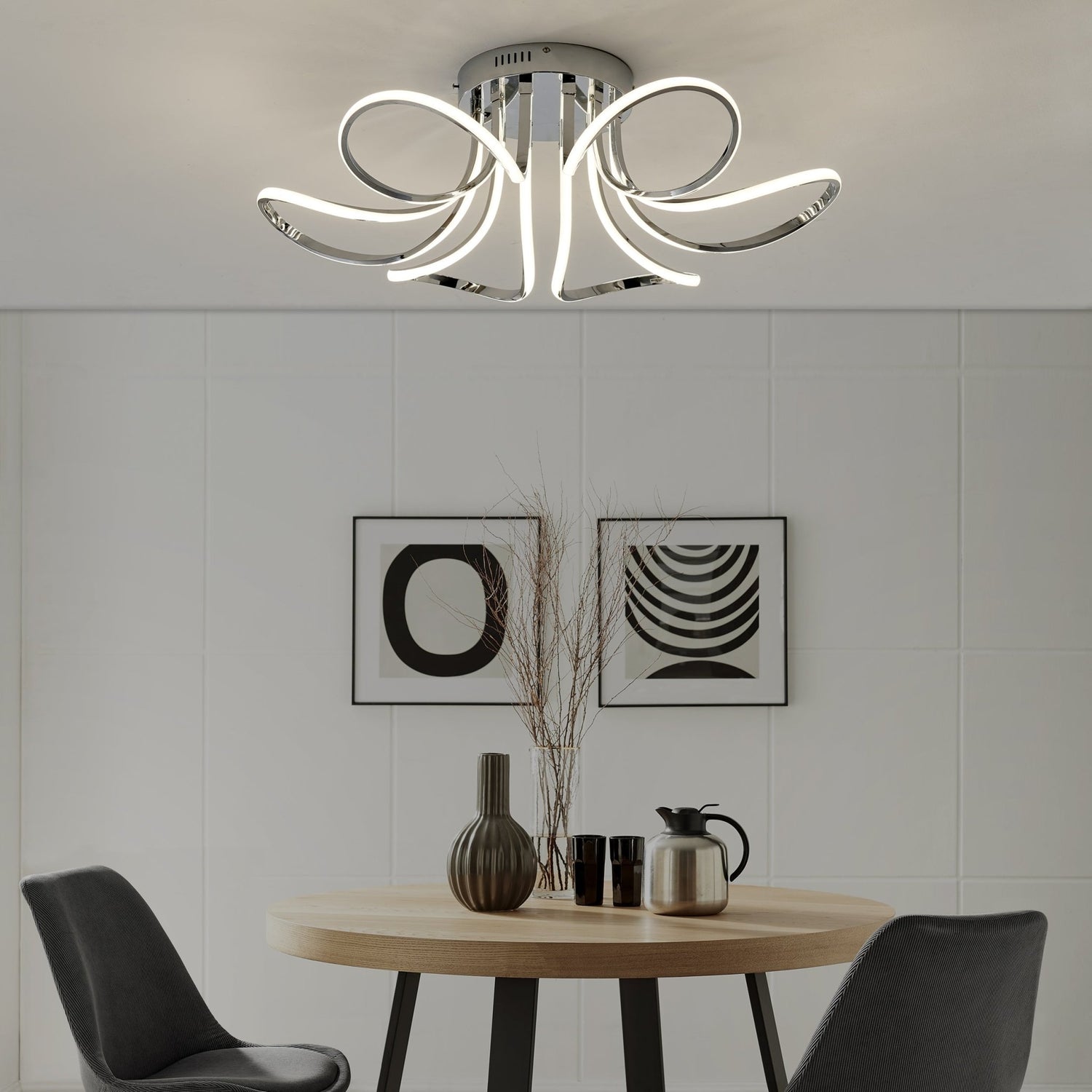 6 Petal Flower Led Strip Flush Mount Lamp // Chrome And Dimmable | Finesse | Home Elegance USA