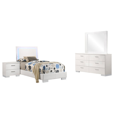 Dulcey White High Gloss 4-piece Twin Bedroom Set - sold by Home Elegance USA