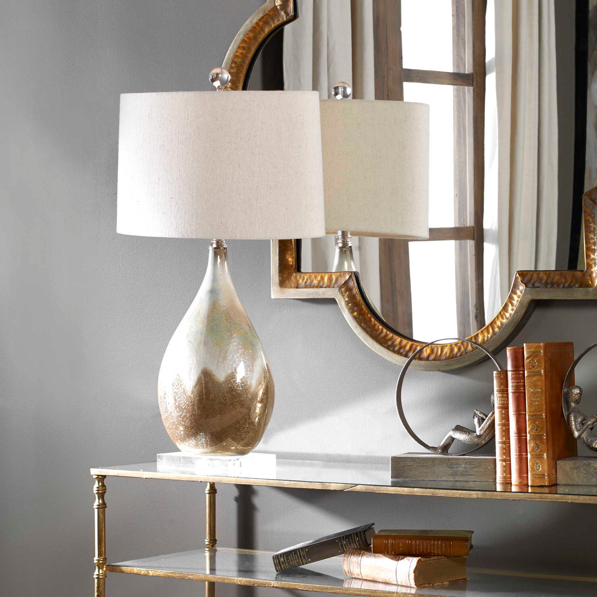 Flavian Glazed Ceramic Lamp - Light Brown / White by Uttermost - View 4