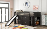 Low Twin Size Loft Bed with Cabinets, Shelves and Slide - Espresso(OLD SKU :LP000503AAP) - Home Elegance USA