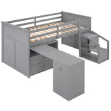 Loft Bed Low Study Twin Size Loft Bed With Storage Steps and Portable,Desk,Gray(OLD SKU: LT000101AAE) - Home Elegance USA