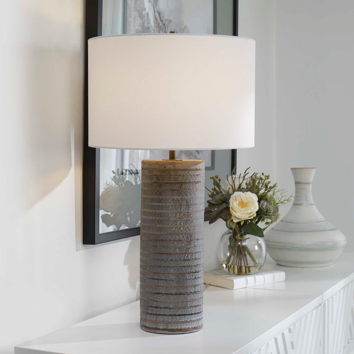Monolith Table Lamp - Dark Gray / White by Uttermost - View 4