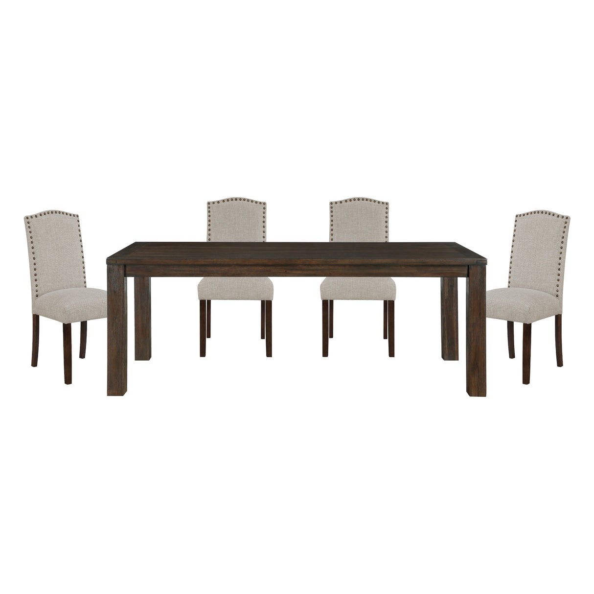5pc Dining Set Dark Brown Finish Table and Taupe Fabric Upholstered 4x Side Chairs Wooden Modern Dining Kitchen Furniture