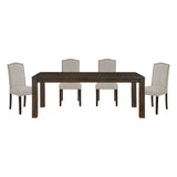 5pc Dining Set Dark Brown Finish Table and Taupe Fabric Upholstered 4x Side Chairs Wooden Modern Dining Kitchen Furniture
