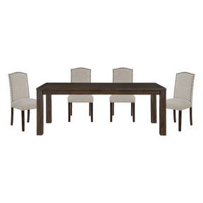 5pc Dining Set Dark Brown Finish Table and Taupe Fabric Upholstered 4x Side Chairs Wooden Modern Dining Kitchen Furniture