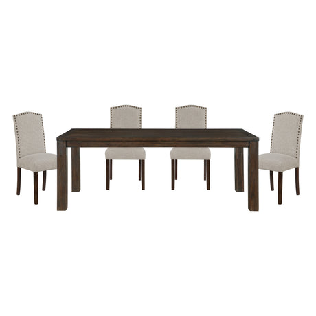 5pc Dining Set Dark Brown Finish Table and Taupe Fabric Upholstered 4x Side Chairs Wooden Modern Dining Kitchen Furniture