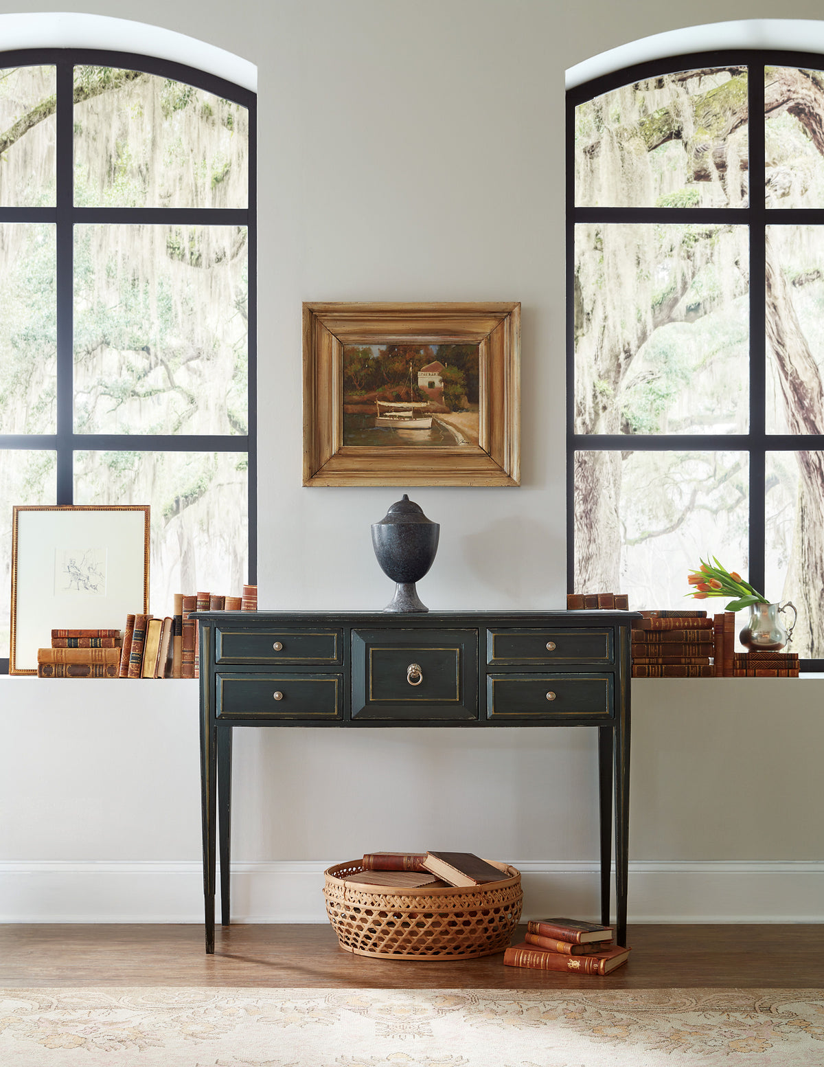 Charleston Five-Drawer Console Table - Dark Green by Hooker Furniture - View 9