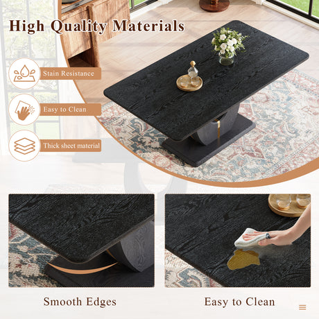 Black Wood Grain Dining Table Set for 4 people, 63' Modern MDF Dining Room Table Set .Paired with 4 Brown Suede Fabric chairs with decorative buckle design on the backrest.For Dining Room,Kitchen,etc. - sold by Home Elegance USA