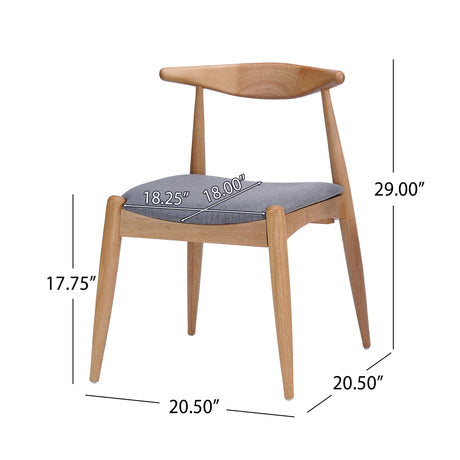 Mid-Century Modern 5-Piece Dining Set: Solid Rubberwood Table + 4 Gray Upholstered Chairs, White Oak Finish, Gray Fabric - sold by Home Elegance USA