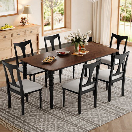 7-Piece Dining Table Set, 60inch to 78inch Extendable Wood Dining Table with Removable Leaf, Kitchen Table Set with 6 Upholstered Side Chair, Dining Table Set for 6 - sold by Home Elegance USA