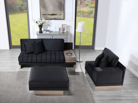 Messina 122.5'W Black Velvet Reversible Sectional Sofa Ottoman with Storage Compartment, Drawer, USB ports, Charging Outlets - sold by Home Elegance USA