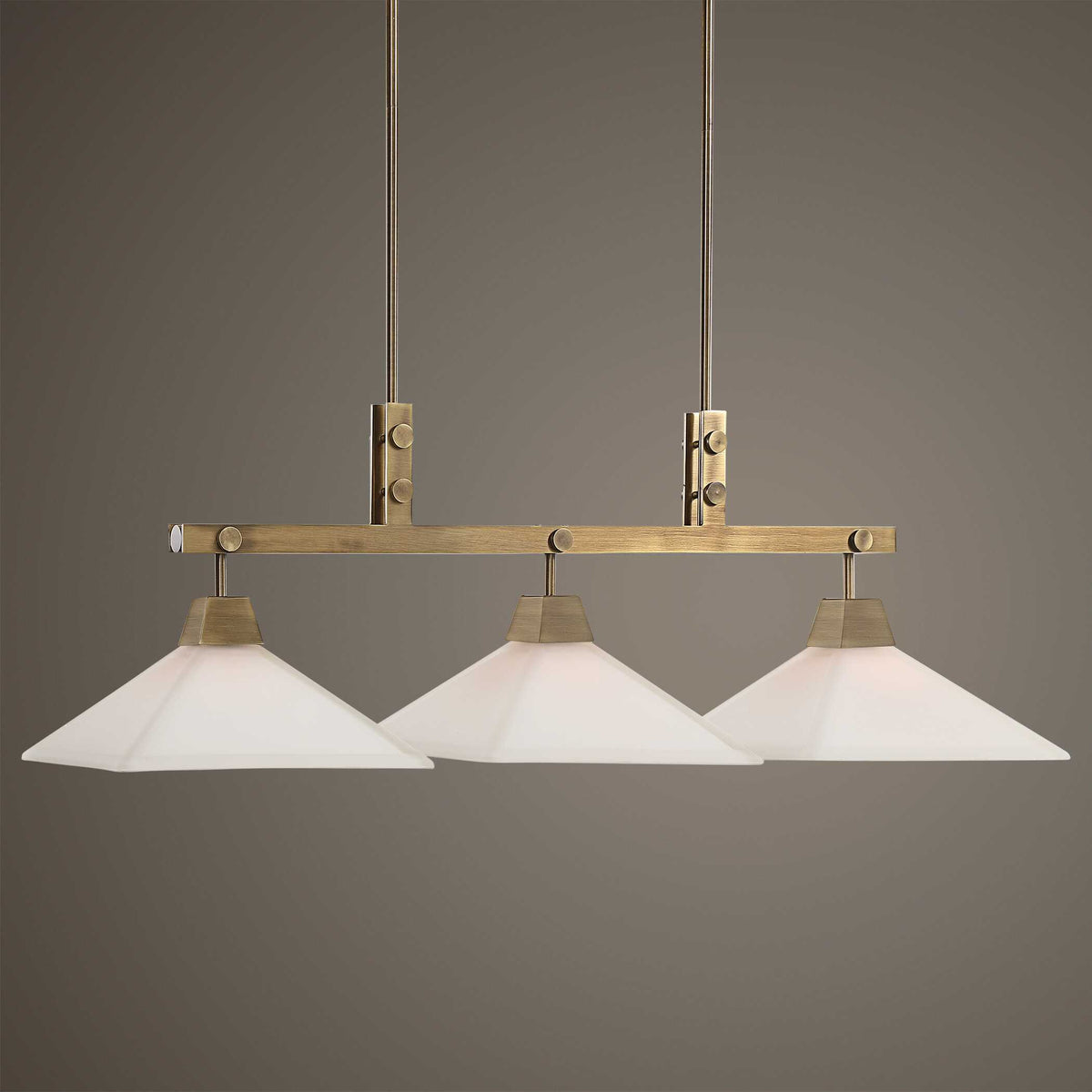 Brookdale Industrial 3 Light Linear Chandelier - Gold / White by Uttermost - View 2