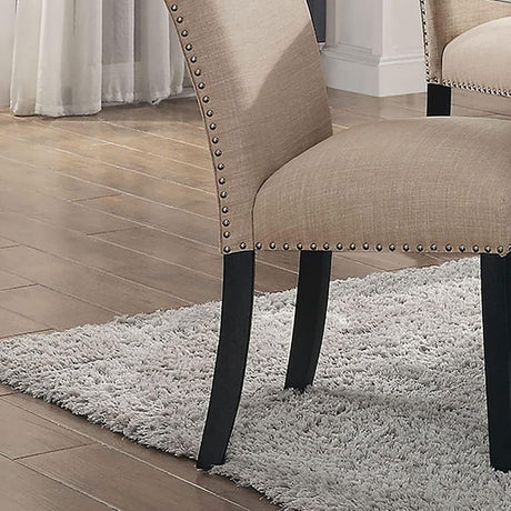 Gorgeous Marble Top Table w 6x Side Chairs Beige Fabric Upholstered Chair Dining Room 7pc Set Black Wooden Furniture - sold by Home Elegance USA