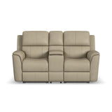 Henry Power Reclining Loveseat With Console & Power Headrests & Lumbar - Beige | Flexsteel