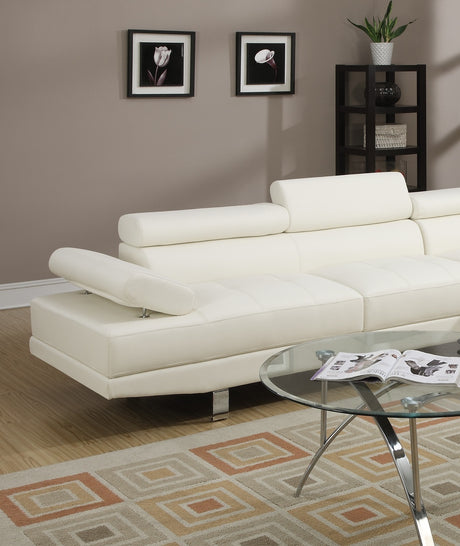 White Color Sectional Living Room Furniture Faux Leather Adjustable Headrest Right Facing Chaise & Left Facing Sofa - sold by Home Elegance USA