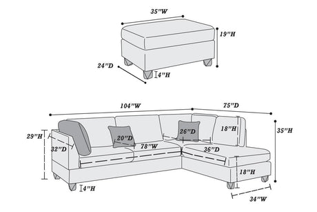 Grey Color 3pcs Sectional Living Room Furniture Reversible Chaise Sofa And Ottoman Polyfiber Linen Like Fabric Cushion Couch - sold by Home Elegance USA