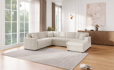 Oversized Sectional Sofa 115.3' U-Shaped Sofa with Chaise Lounge and Three Soft Throw Pillows, Light Gray Corduroy, 115.3' x 90.5' - sold by Home Elegance USA