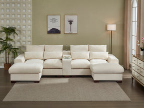 Modern Sectional Sofa Couch with Console,USB Charging Port,Reading Light,Cup Holder, Beige - sold by Home Elegance USA