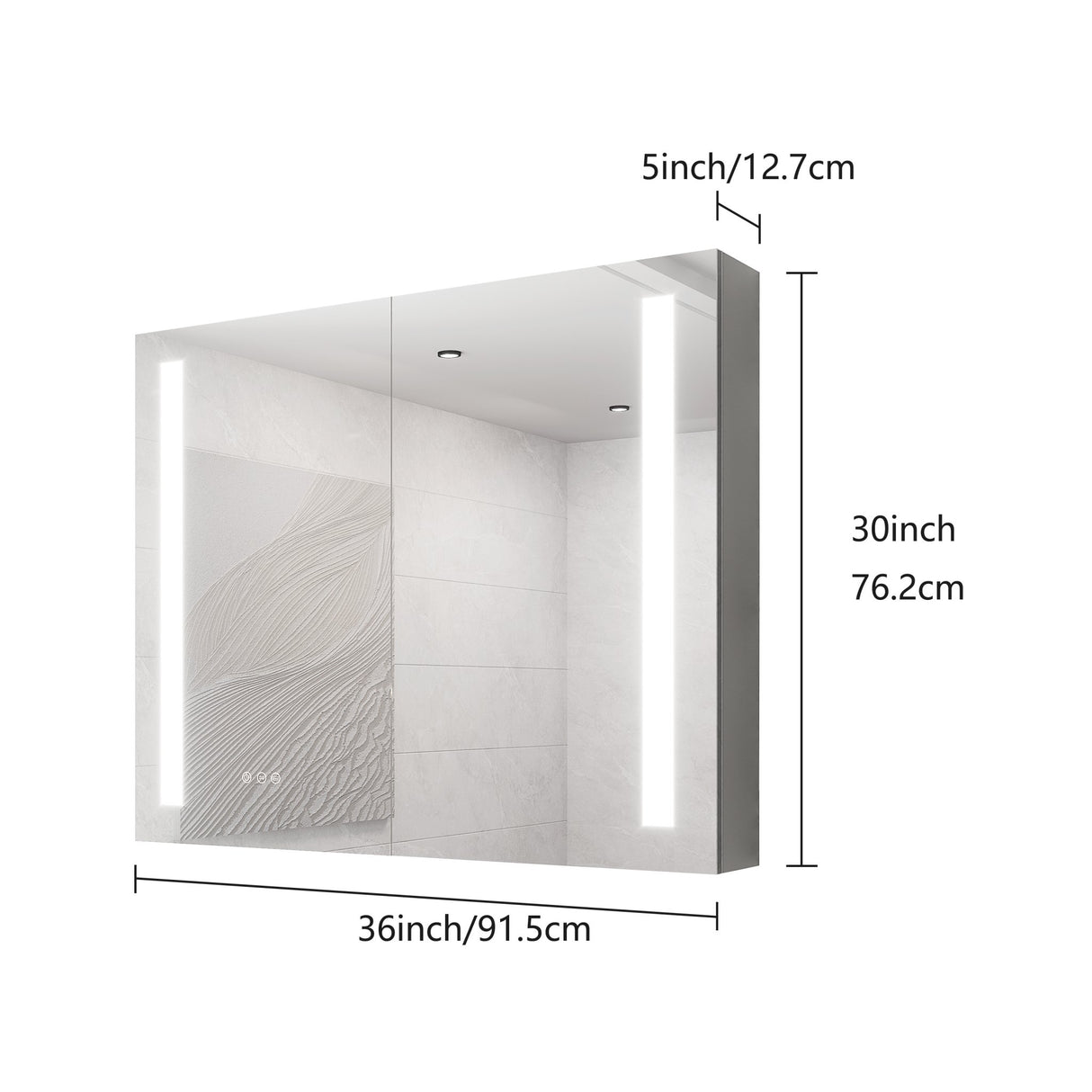 36 x 30 inch Medicine Cabinet with LED Vanity Mirror, Anti - Fog, Dimmable, Recessed or Surface Mount, Aluminum 3000K~6000K Lighted Double Door Bathroom Cabinet with Touch Switch - W1738100836 - image - 6