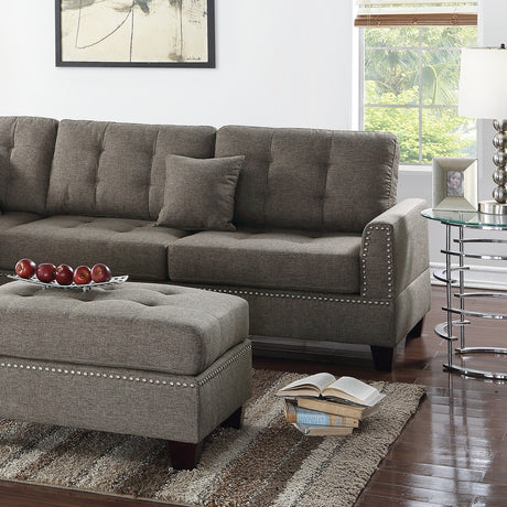 Modern Coffee Color 3pcs Sectional Living Room Furniture Reversible Chaise Sofa And Ottoman Tufted Polyfiber Linen Like Fabric Cushion Couch Pillows - sold by Home Elegance USA