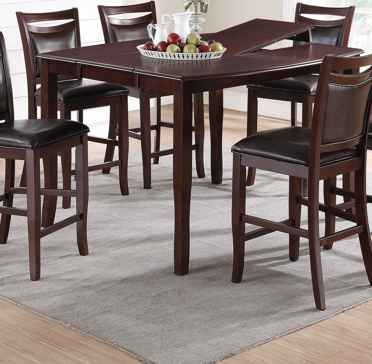 Dining Room Furniture Dark Brown Counter Height Dining Table w Butterfly Leaf 6x High Chairs Wooden Top 7pc Set Table Contemporary | Home Elegance USA