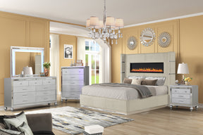 LIZZELLE Upholstery Wooden King 5 PC Bedroom set with Ambient lighting in Beige Velvet Finish(CA INVENTORY) - sold by Home Elegance USA