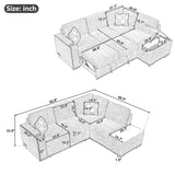 83.8" Reversible Sectional Pull - Out Sofa Bed L - Shaped Corner Sofa Couch with Storage Chaise, USB Ports, Power Sockets, Cup Holder for Living Room, Bedroom, Study,Light Gray | Home Elegance USA