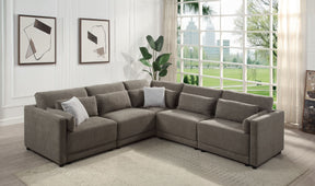 Rylie 5Pcs Brown Linen Modular Sectional Sofa with Toss Pillows - sold by Home Elegance USA