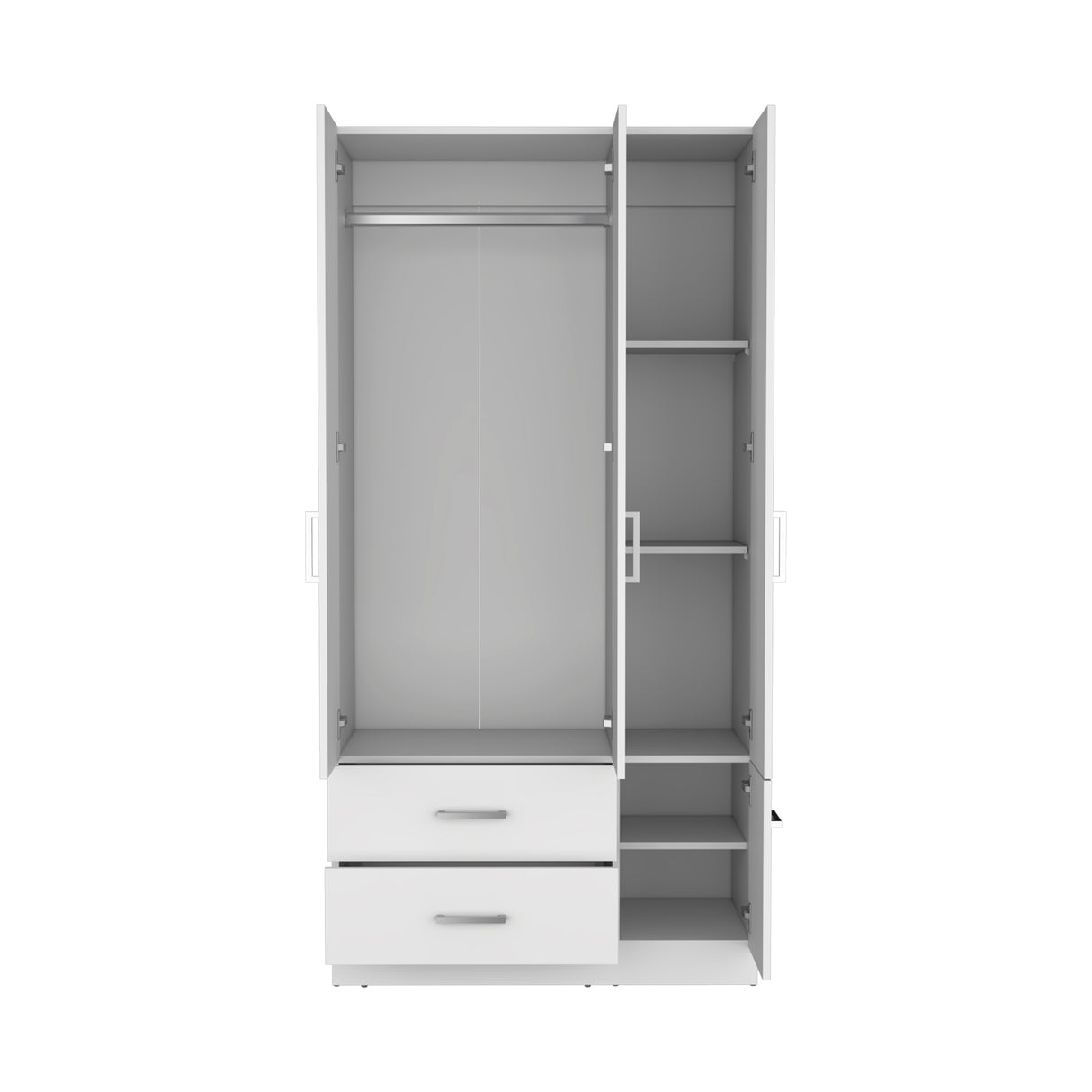 Armoire Wardrove 71', 4 Doors, Hanging Rod, 3 Cabinets, 6 Shelves, White - sold by Home Elegance USA