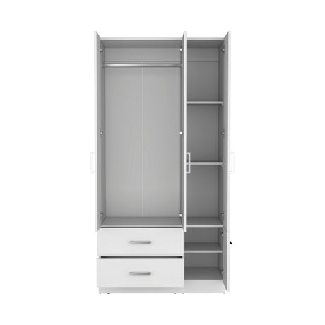 Armoire Wardrove 71', 4 Doors, Hanging Rod, 3 Cabinets, 6 Shelves, White - sold by Home Elegance USA
