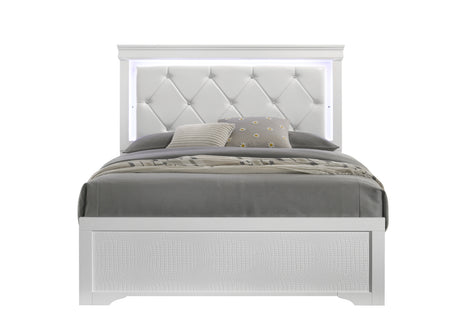 Blaze Upholstered Modern Style 4 Pc Queen Bedroom Set with LED Headboard Made with Wood in White(NJ INVENTORY) - sold by Home Elegance USA
