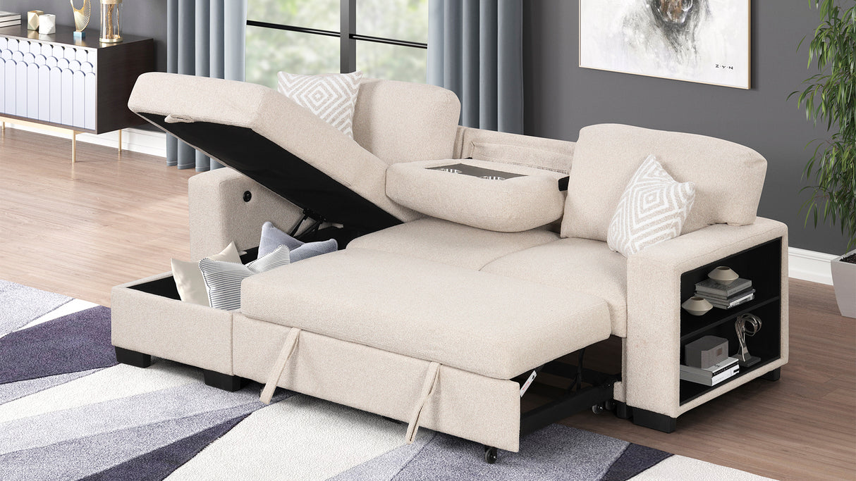 Pinto Modern Style Sectional Sofa Made with wood and Velvet Material in Beige (CA Inventory)