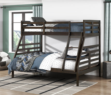 Twin over Full Bunk Bed 1pc Classic Dark Brown Finish Youth Bedroom Furniture Durable Wood - sold by Home Elegance USA