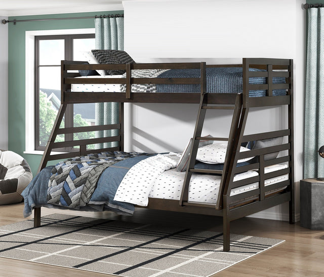 Twin over Full Bunk Bed 1pc Classic Dark Brown Finish Youth Bedroom Furniture Durable Wood - sold by Home Elegance USA
