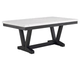 1pc Transitional Modern Formal Dining Table White Faux Marble Rectangular Table Top Trestle Base Black Finish Legs Wooden Dining Room Furniture