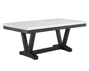 1pc Transitional Modern Formal Dining Table White Faux Marble Rectangular Table Top Trestle Base Black Finish Legs Wooden Dining Room Furniture