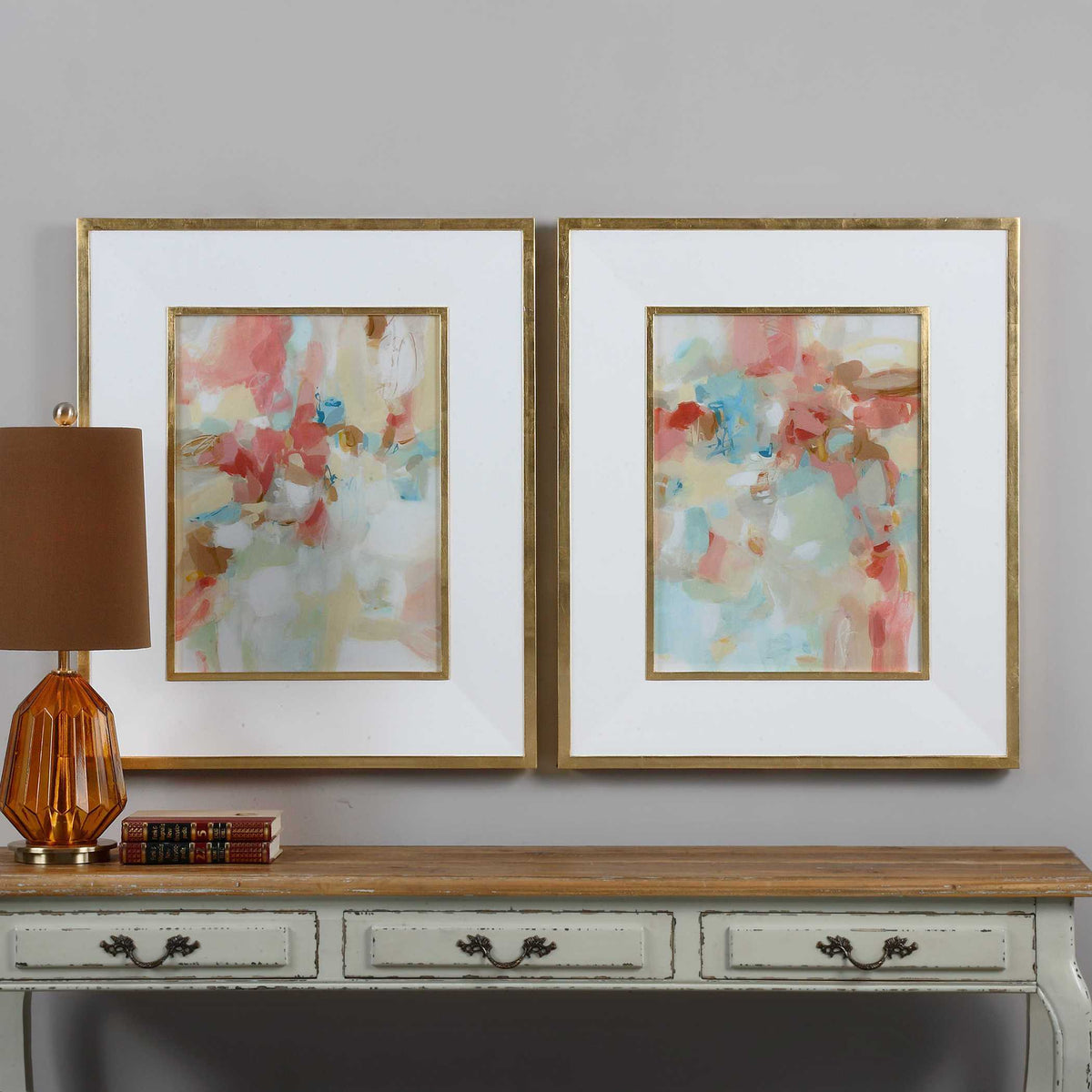 A Touch Of Blush And Rosewood Fences Art (Set of 2) - Pink / Beige by Uttermost - View 2