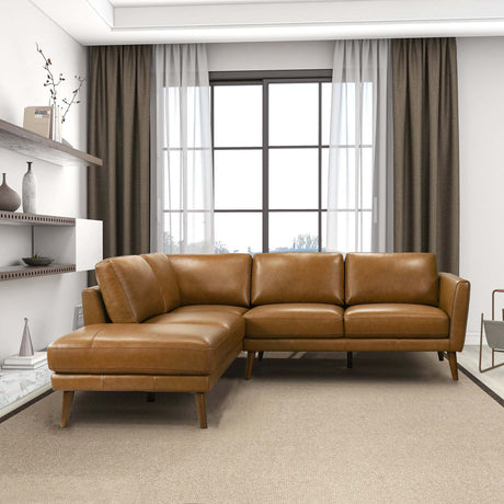 Mid-In Mod Benson Tan Leather Sectional Sofa with Left Facing Chaise - sold by Home Elegance USA